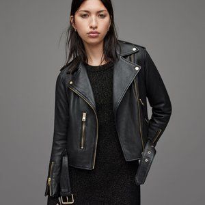 NWOT All Saints Balfern Gold Leather Biker Jacket, US 4